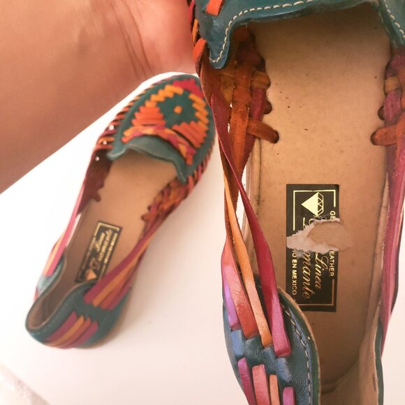 Linea Diamante Huaraches Green Colorful Leather Unisex Sandals Made in Mexico - Picture 13 of 13